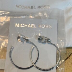 Michael Kors Stamped Sterling Silver Hoop Earrings BRAND NEW